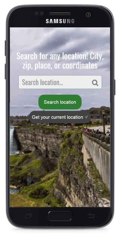 Phone displaying WeatherFly homepage